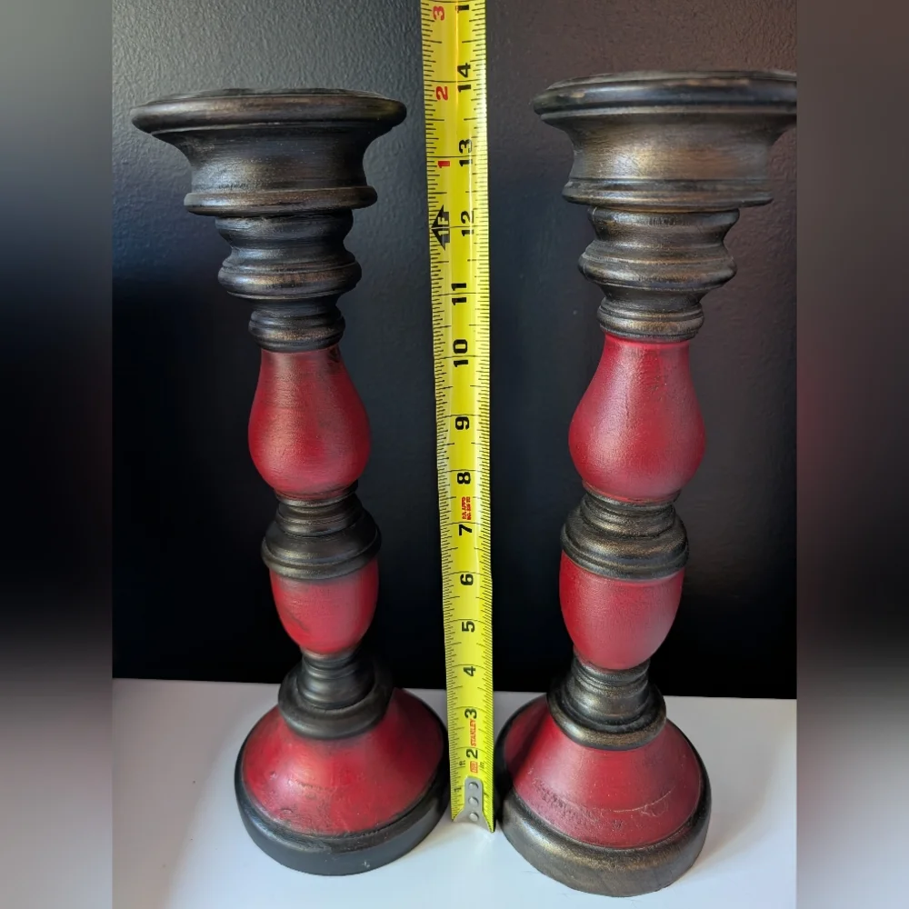 Vintage Pier 1 Farmhouse-Style Red and Black Candle Holders